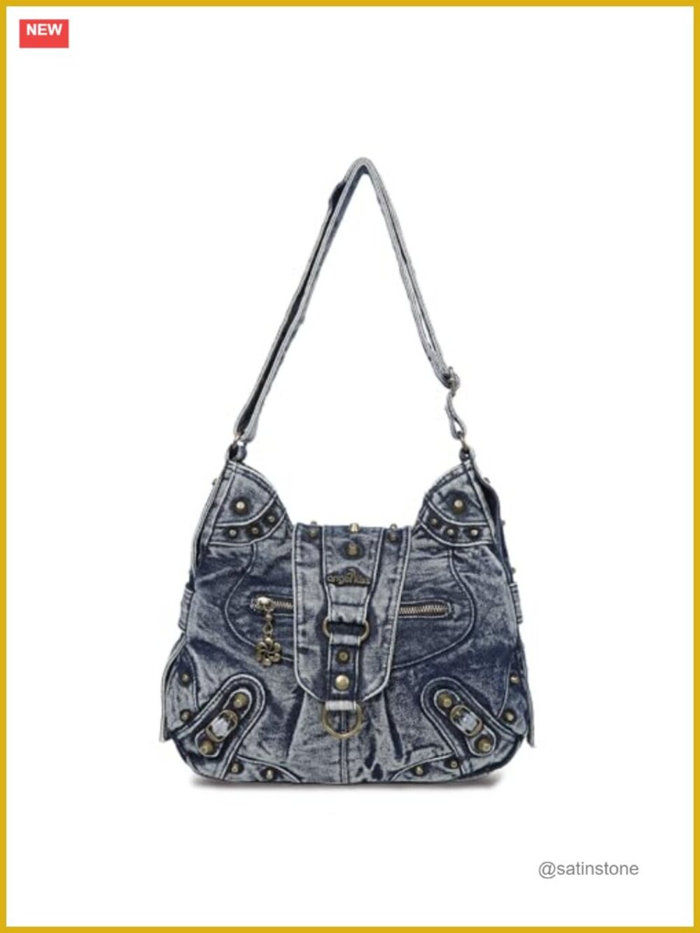 Studded Vegan Leather Hobo Shoulder Bag Retro Roomy Crossbody Purse